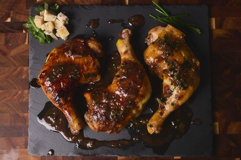 Glazed chicken, overhead